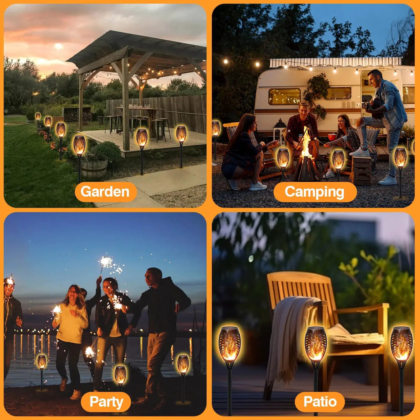 6Pack Solar Lights Outdoor Powered LED Flickering Flame Light Waterproof Orange for Garden Decor Outside Patio Pathway Yard from PriceLows™