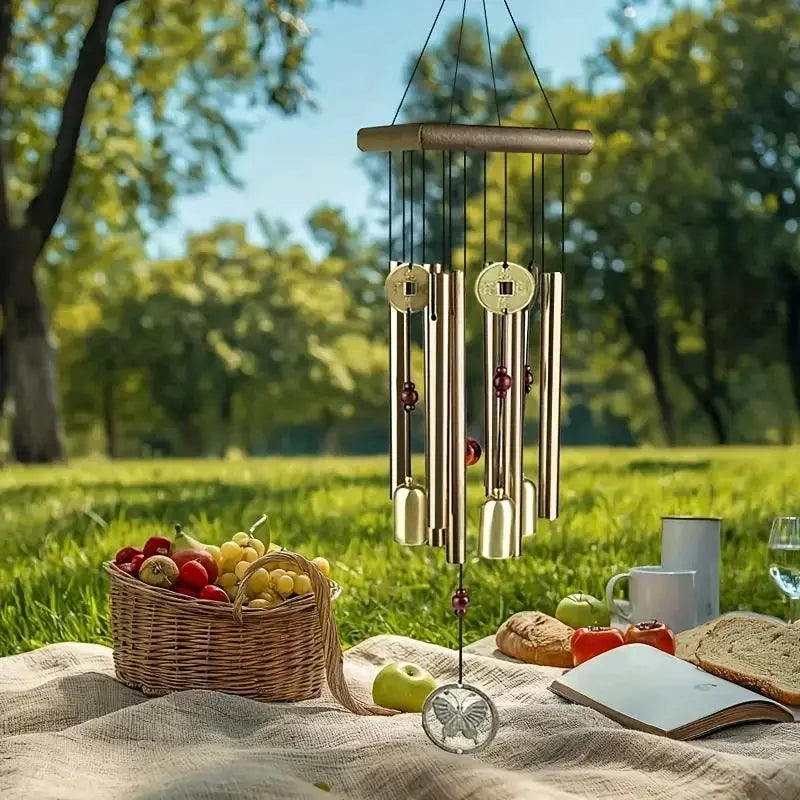 [Copper Wind Chime] Copper Large Wind Chime with Butterfly Design | Aluminum Alloy Tubes for Outdoor Garden Decor, Patio Art, from PriceLows™