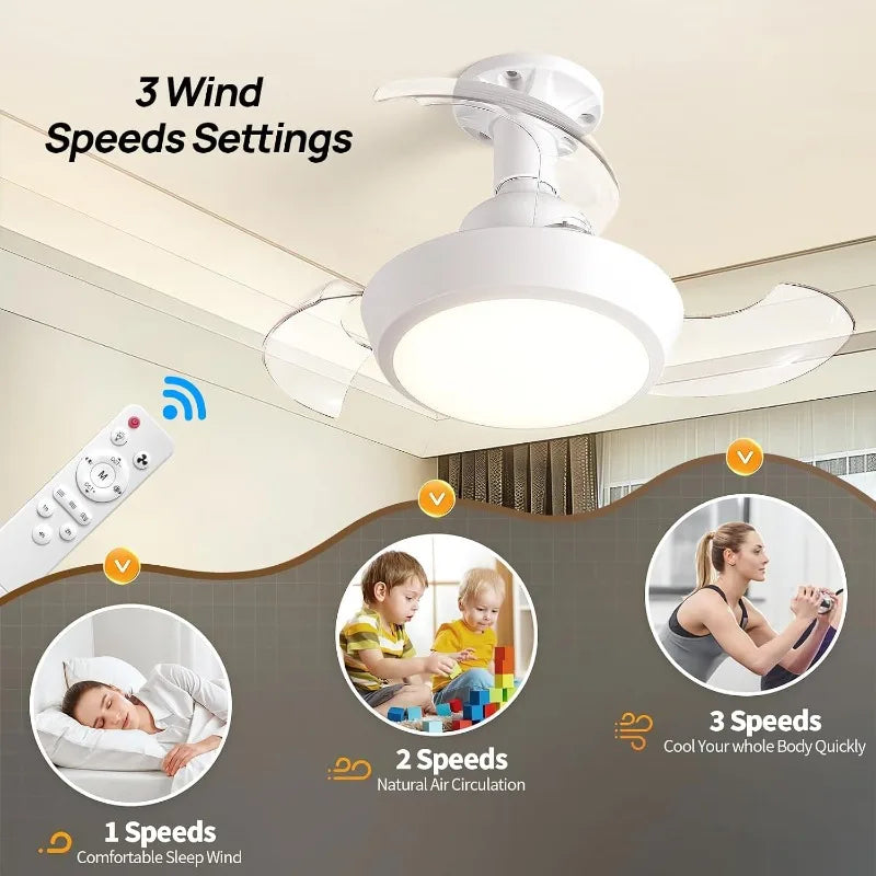 Ceiling Fan Light | Retractable Design | E27 Socket | Remote, Dimmable LED