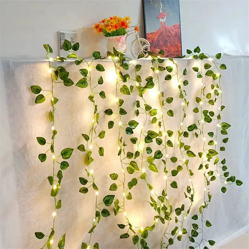 2M/5M/10M Flower Green Leaf String Light Artificial Vine Fairy Light Battery Tree Eave Garland Light for Party Weeding HomeDecor from PriceLows™