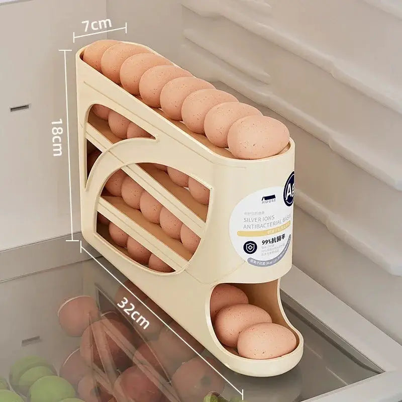 4-Tier Automatic Rolling Egg Rack Refrigerator Egg Storage Container Kitchen Fridge Egg Dispenser Refrigerator Organiser from PriceLows™