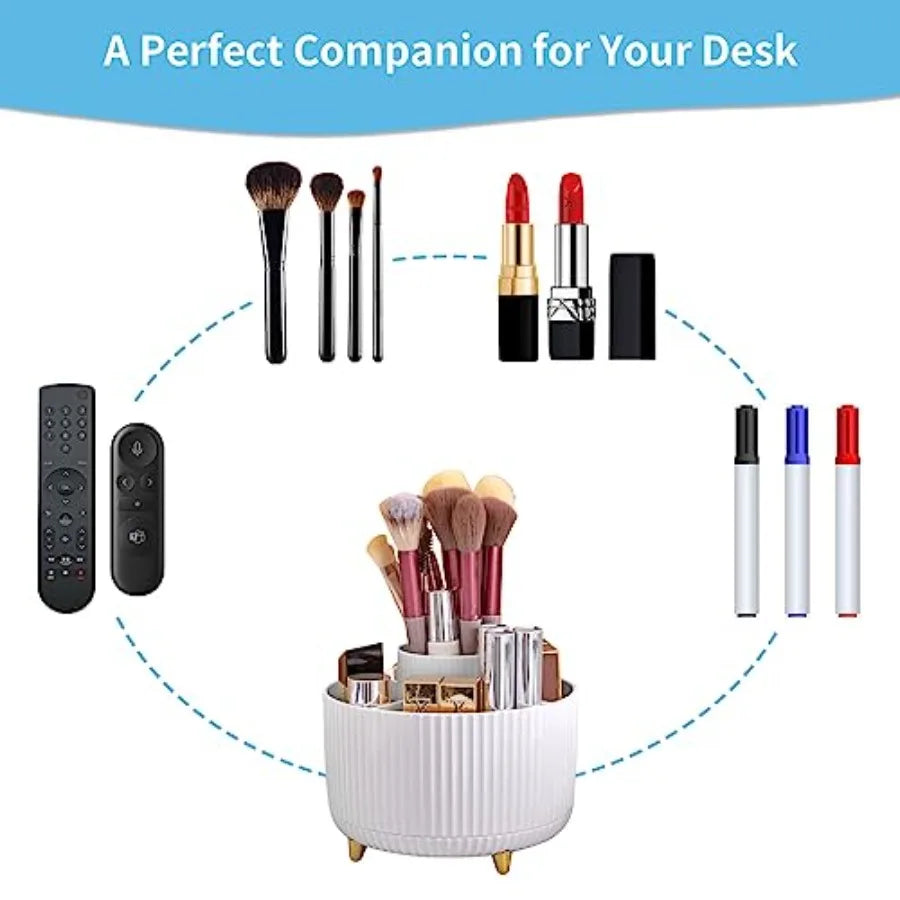 Desk Organizer | 360-Degree Rotation | 5 Compartments Pencil Holder