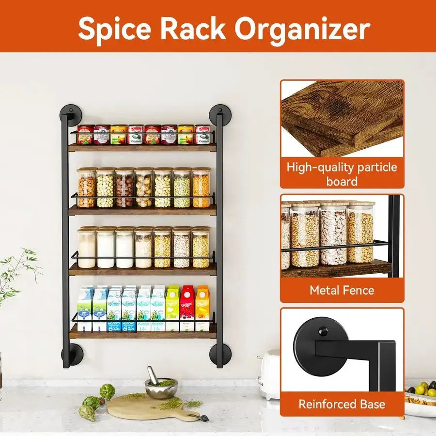 Spice Rack Wall Mount,4 Tier Hanging Seasoning Organizer,Large Spice Rack for Wall for up to 50 Jars,Spice Organization for Kitc from PriceLows™