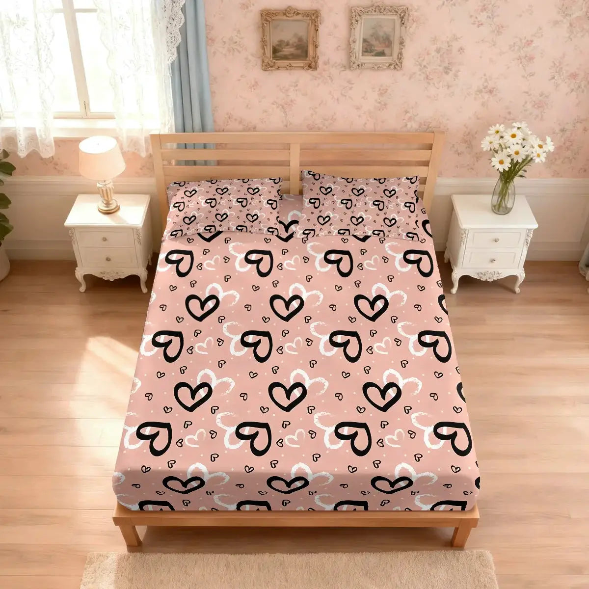 3pcs Cartoon Heart Printed Coreless Bed Sheet Set, Multi Size Soft Bed Cover, Bedroom Bedding Decoration from PriceLows™