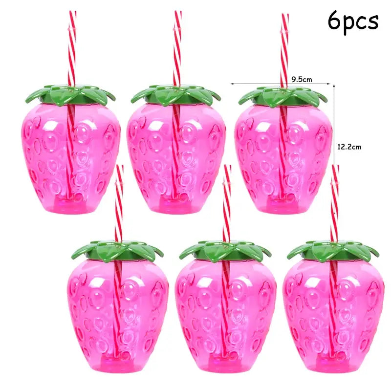 Plastic Drinking Cups | 6-Set Tropical Style | With Straws For Luau Parties