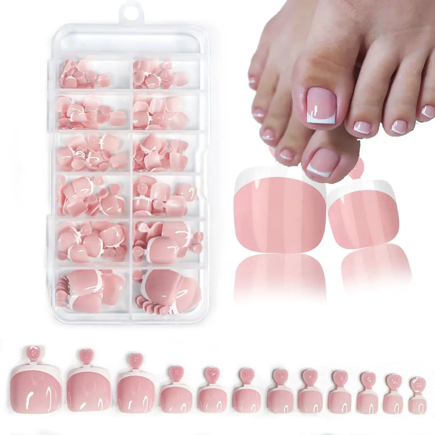 Press On Toenails | Glossy Nude Pink French Tips | 120 Pcs | Size S