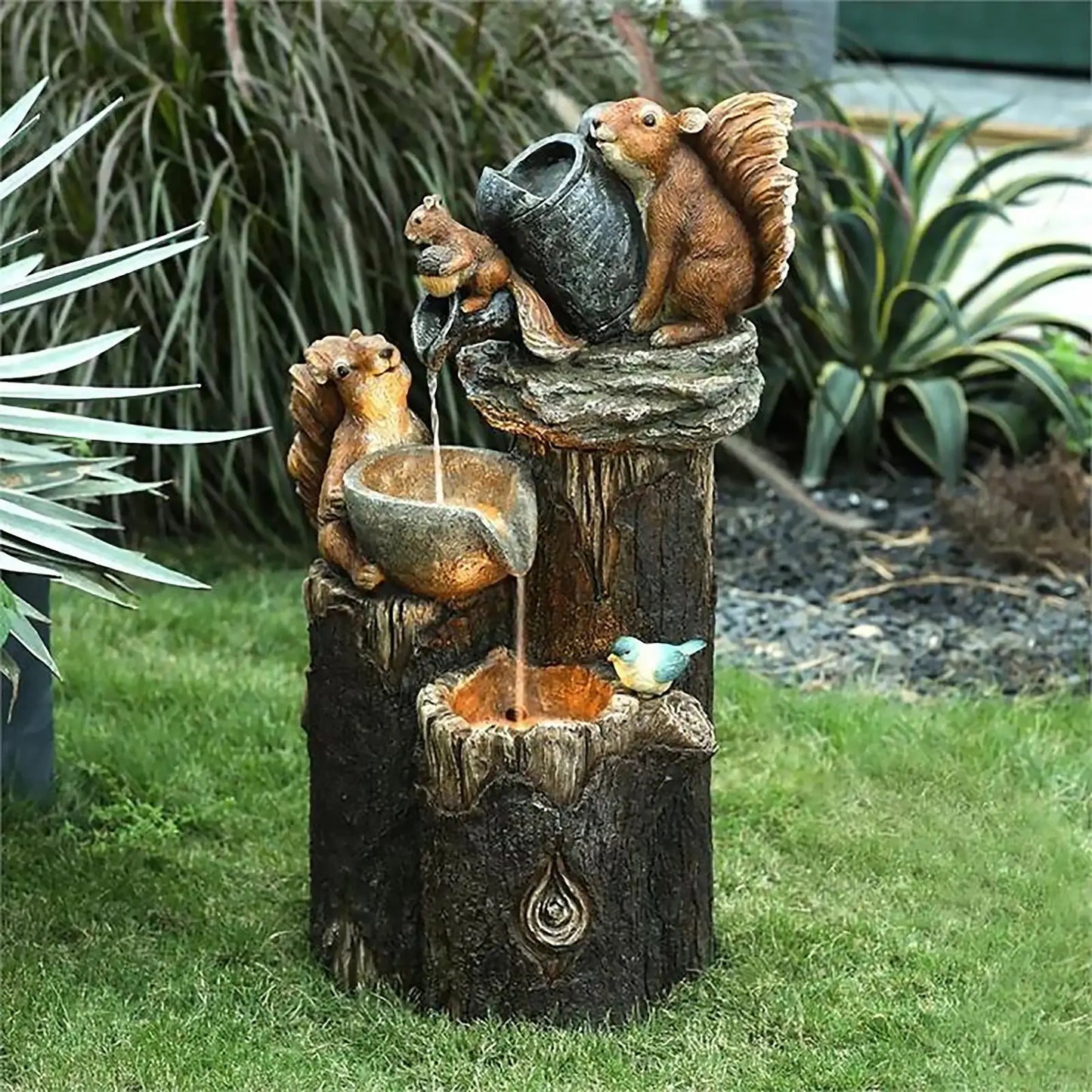 Funny Animal Decoration Duck /Squirrel Fountain Ornament Landscaping Decor with Light Garden Duck Squirrel Figurine Garden Decor from PriceLows™