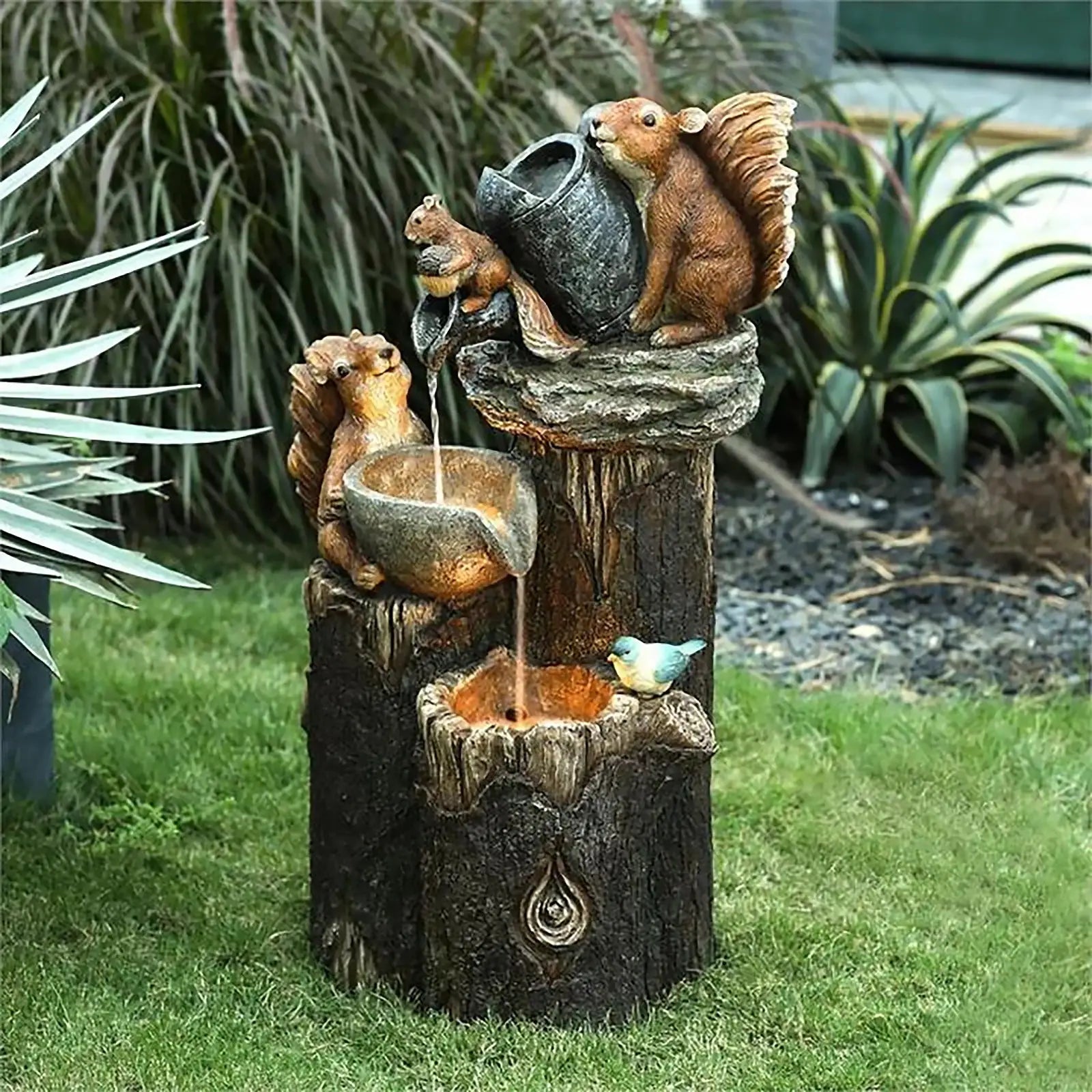 Funny Animal Decoration Duck /Squirrel Fountain Ornament Landscaping Decor with Light Garden Duck Squirrel Figurine Garden Decor from PriceLows™