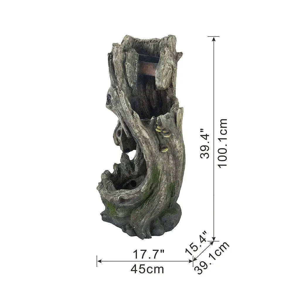 17.5x15.5x39.5" Indoor Outdoor Tree Trunk Fountain, Polyresin Rusitic Floor Standing Waterfall Fountain with Light, Natural from PriceLows™