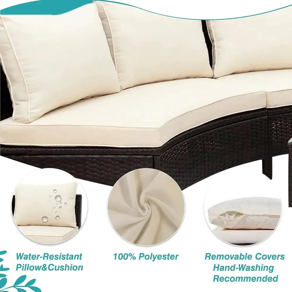 All-Weather Brown PE Rattan Half-Moon Sofa Set with Tempered Glass Table, Outdoor Patio Sectional Furniture for Garden and Pools from PriceLows™