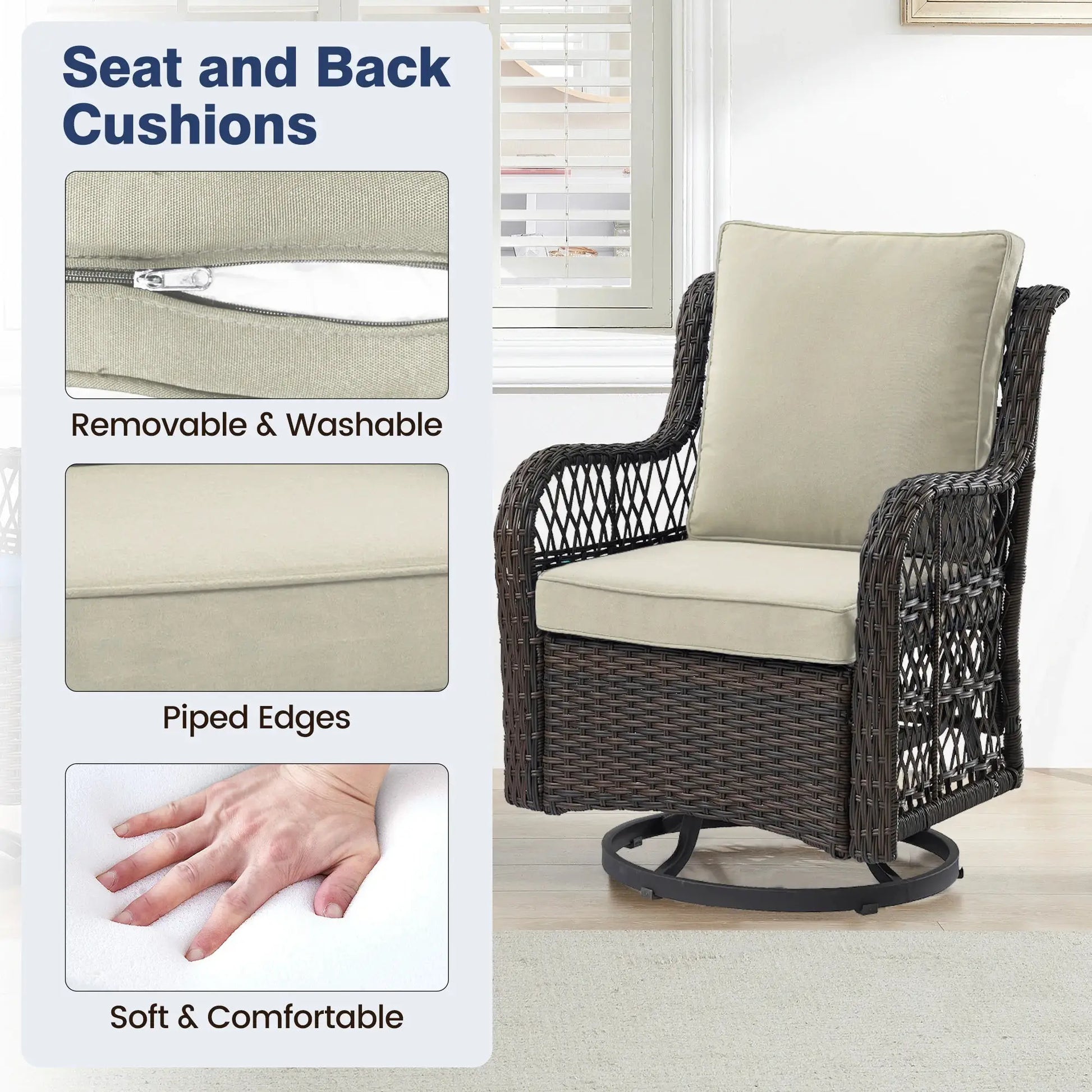 3 Pieces Outdoor Wicker Swivel Chair Set, Swivel Rocking Chairs Set of 2 with Rattan Side Table, 360-Degree Swivel Rocking Chair from PriceLows™