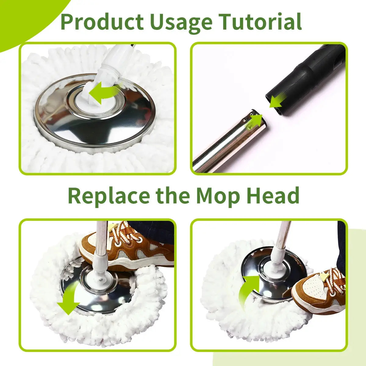 Mop Bucket Set 360° Dual-Motion Spin Mop System 3 Split-Yarn Mop Heads Self Cleaning Bucket from PriceLows™