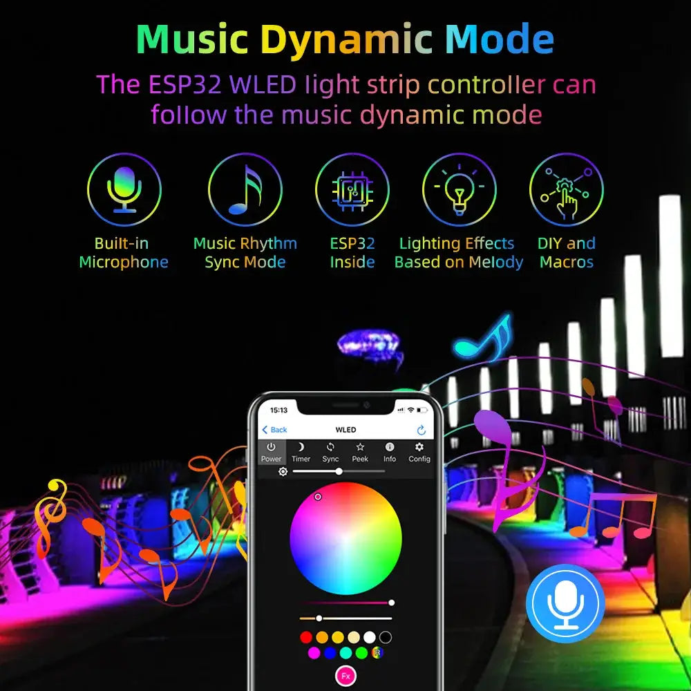 DOMRAEM ESP32 Outdoor IP65 Waterproof WLED Music Sync Controller With 15A Fuse Digital LED Strip Fit WS281X SK6812 Work with HA from PriceLows™
