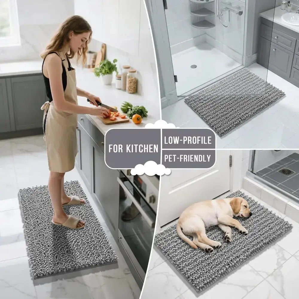 Bathroom Rug Set 3 Piece - Super Absorbent Quick Dry Chenille Bath Mats & Toilet Rug, Non Slip hine Washable, Extra Thick Shaggy from PriceLows™