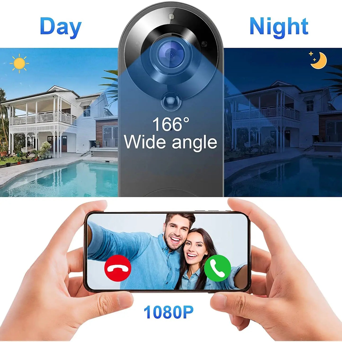 Wireless Video Doorbell | 1080P Night Vision | Two Way Audio | Black