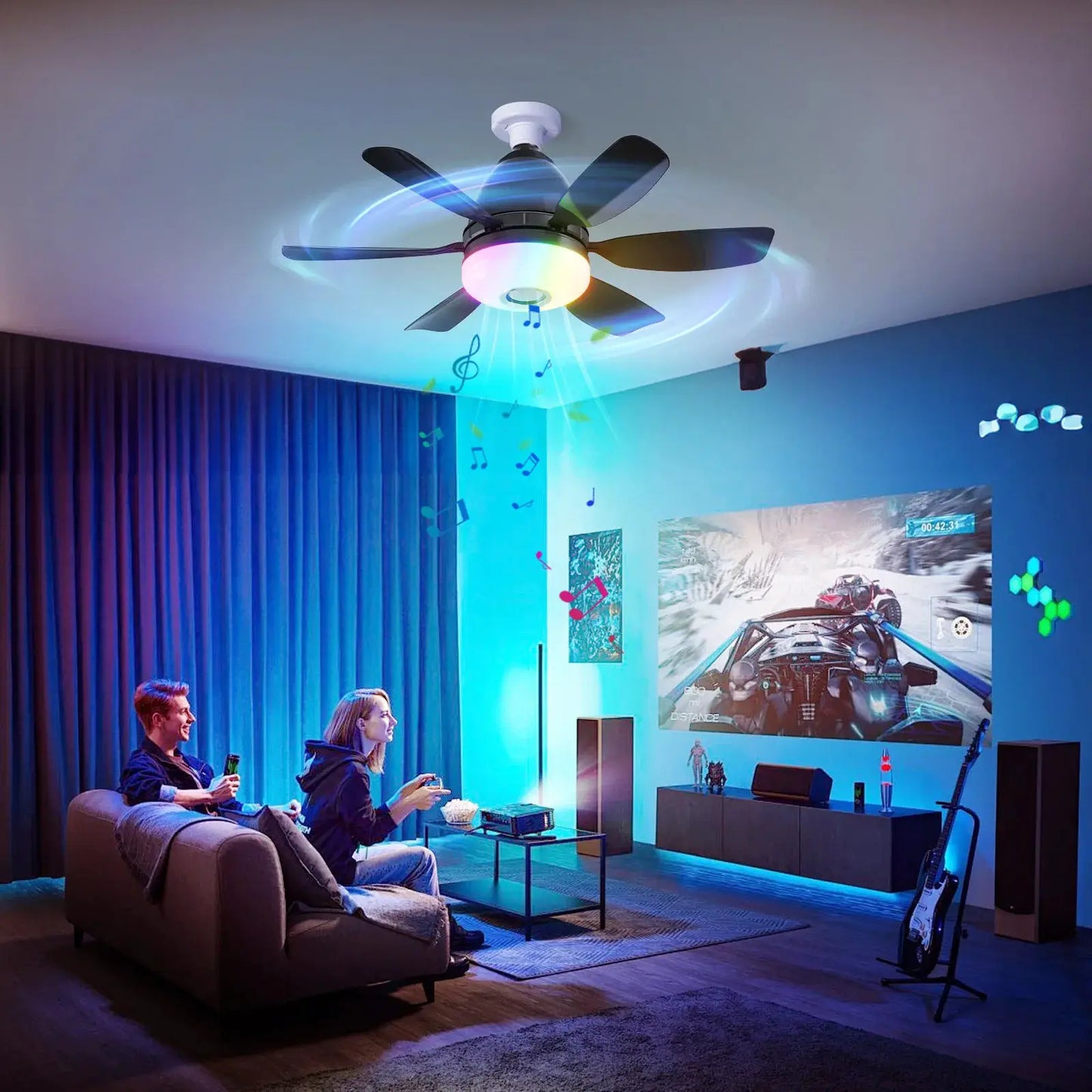Ceiling Fan | E27 Base | RGB LED Light Bluetooth Speaker