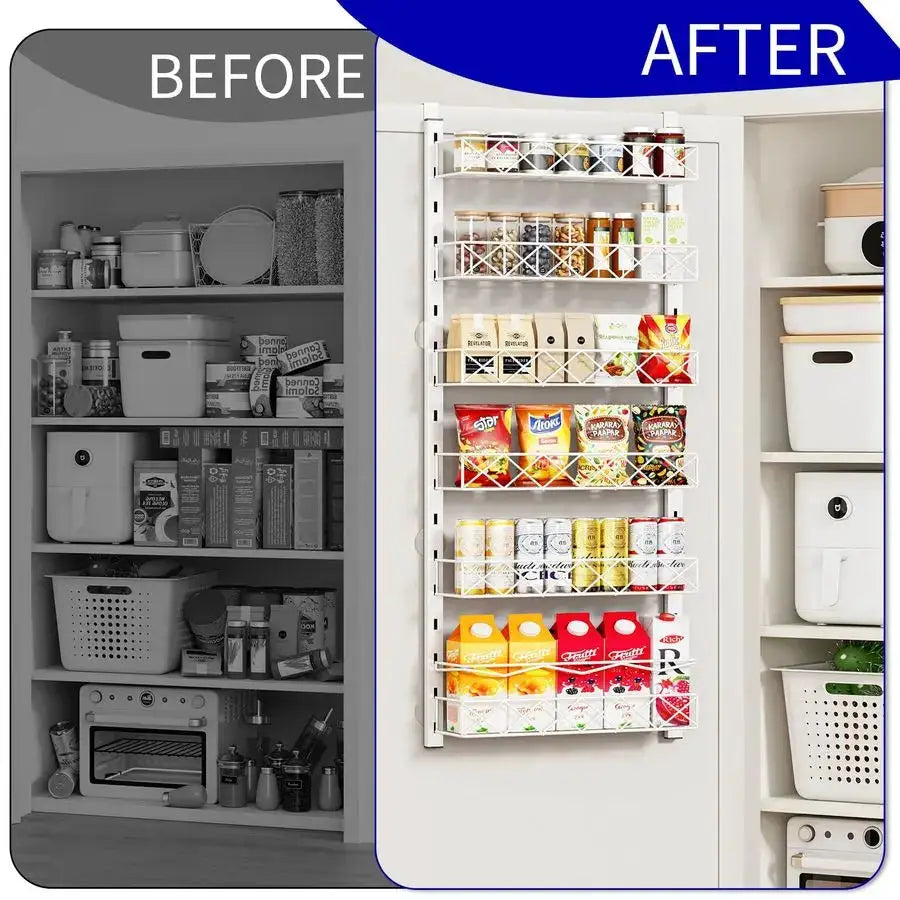 Over the Door Organizer, White 6Tier Pantry Door Organizer with Adjustable Basket, Hanging Spice Rack Cabinet Door Shelves, Laun from PriceLows™