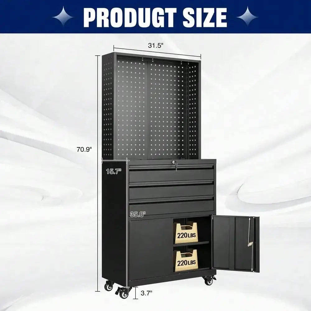 Metal Garage Storage Cabinet With Wheels,3Drawer Rolling Tool Cabinet With 2 Door And Adjustable Shelves, 71 Steel Tool Cabinet from PriceLows™