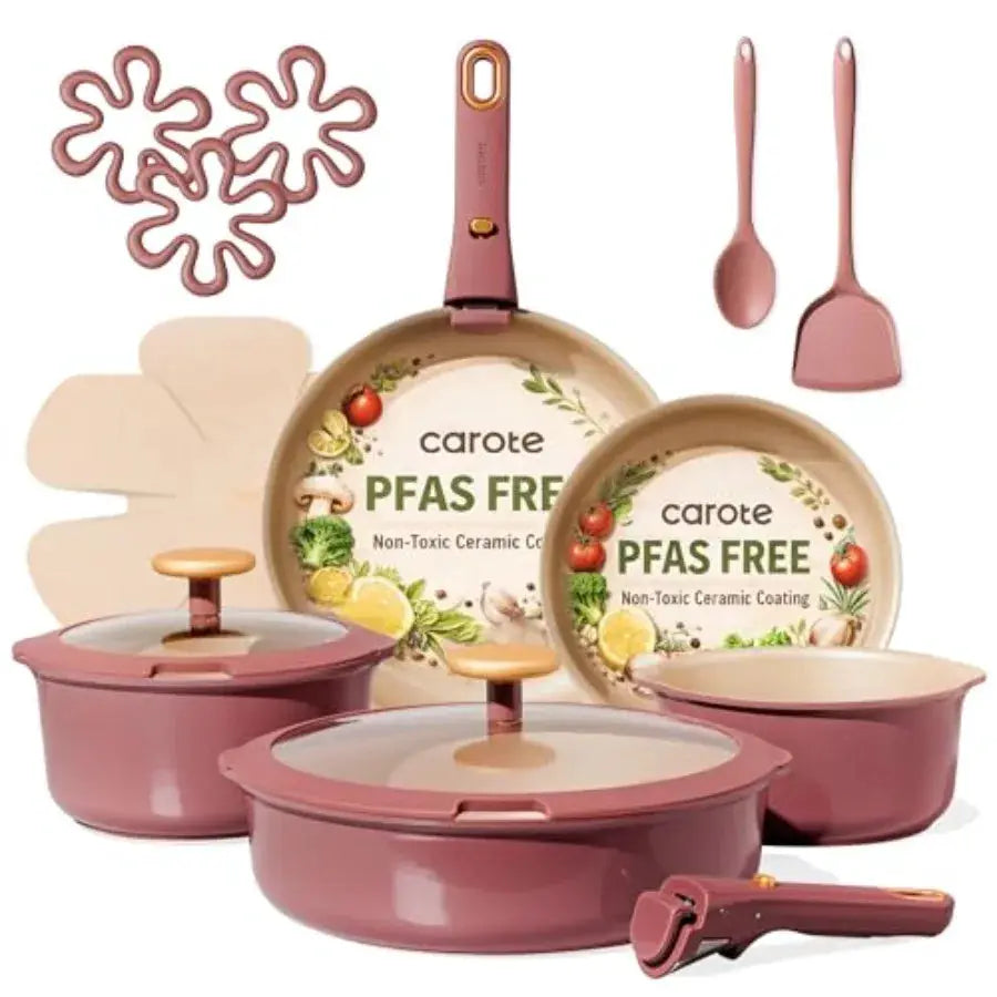 18Pcs Ceramic Cookware Set with Detachable Handle, Pots and Pans Set Non Stick, Non Toxic Cookware Set Removable Handles, Induc from PriceLows™