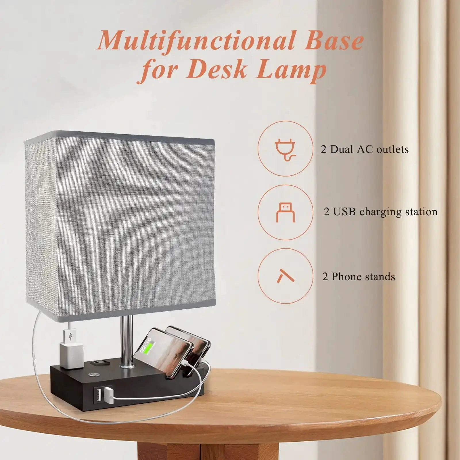 SZRSTH 15.7" Bedside Table Lamp for Bedroom, Dual Fast USB Charging Ports, Fully Dimmable Nightstand Lamps from PriceLows™