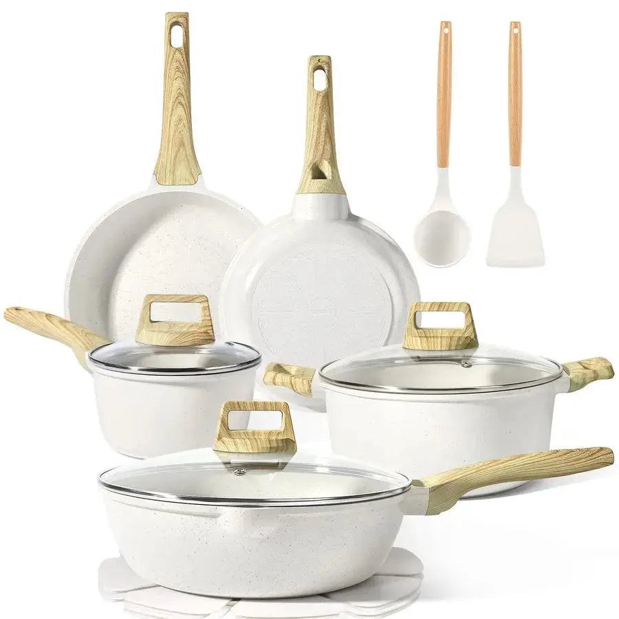 Pots and Pans Set Non Stick 14 Pcs White Granite Kitchen Cookware Sets Nonstick Induction Cookware Cooking Pan Set with Frying P from PriceLows™