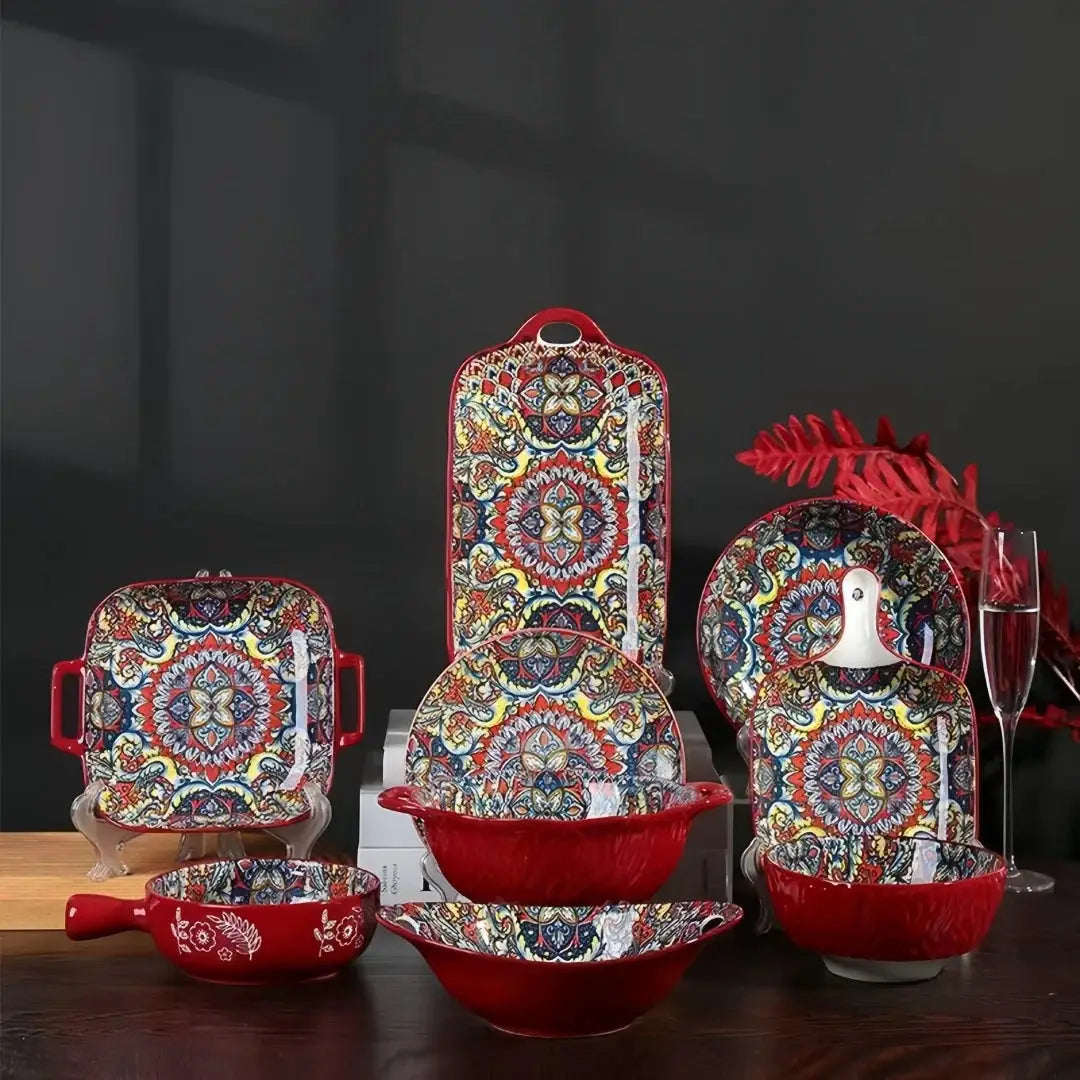 Bohemian ceramic dishes and cutlery 8-piece set household good-looking rice bowl double-ear soup basin exquisite noodle bowl from PriceLows™