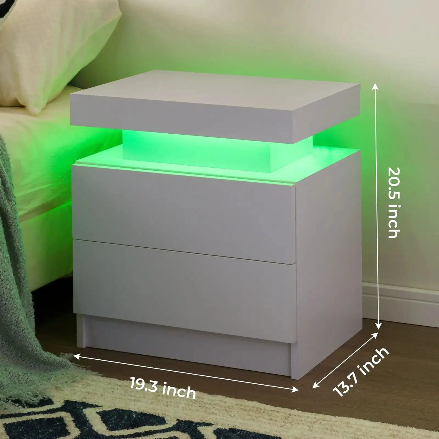 Cubehom Nightstand Set of 2 LED Nightstand with 2 Drawers,Night Stand with LED Light,Bedside Table with Drawers for Bedroom from PriceLows™
