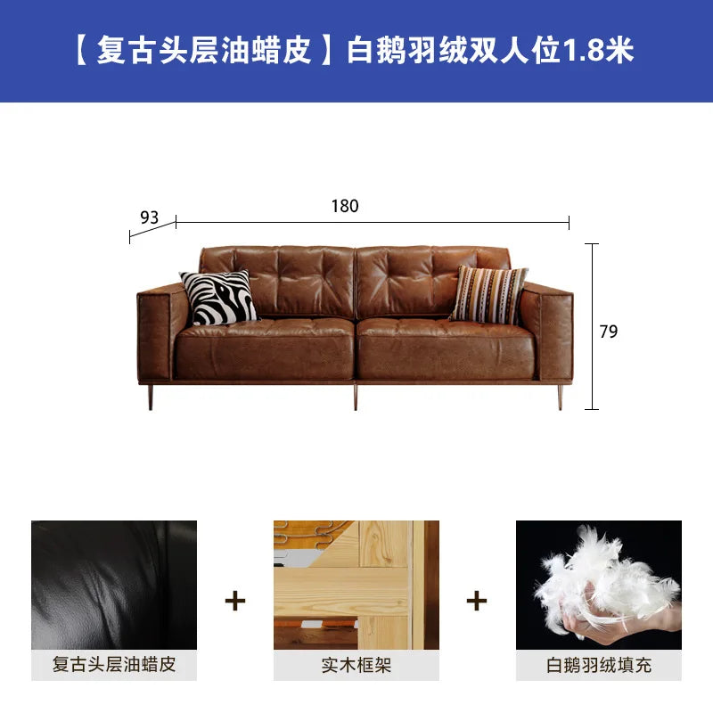 Leather Sofa | Oil Wax Finish | Top Grain Cowhide | Small Living Room