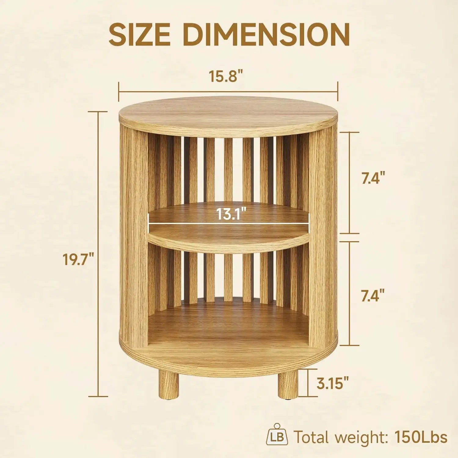Round End Table, Wood Bedside Table, Mid Century Modern Nightstand with Open Storage Shelf, 3 Tier Small Side Tables for Living Room, Bedroom, Curved Profile Design, Natural Oak(2-Pack) from PriceLows™