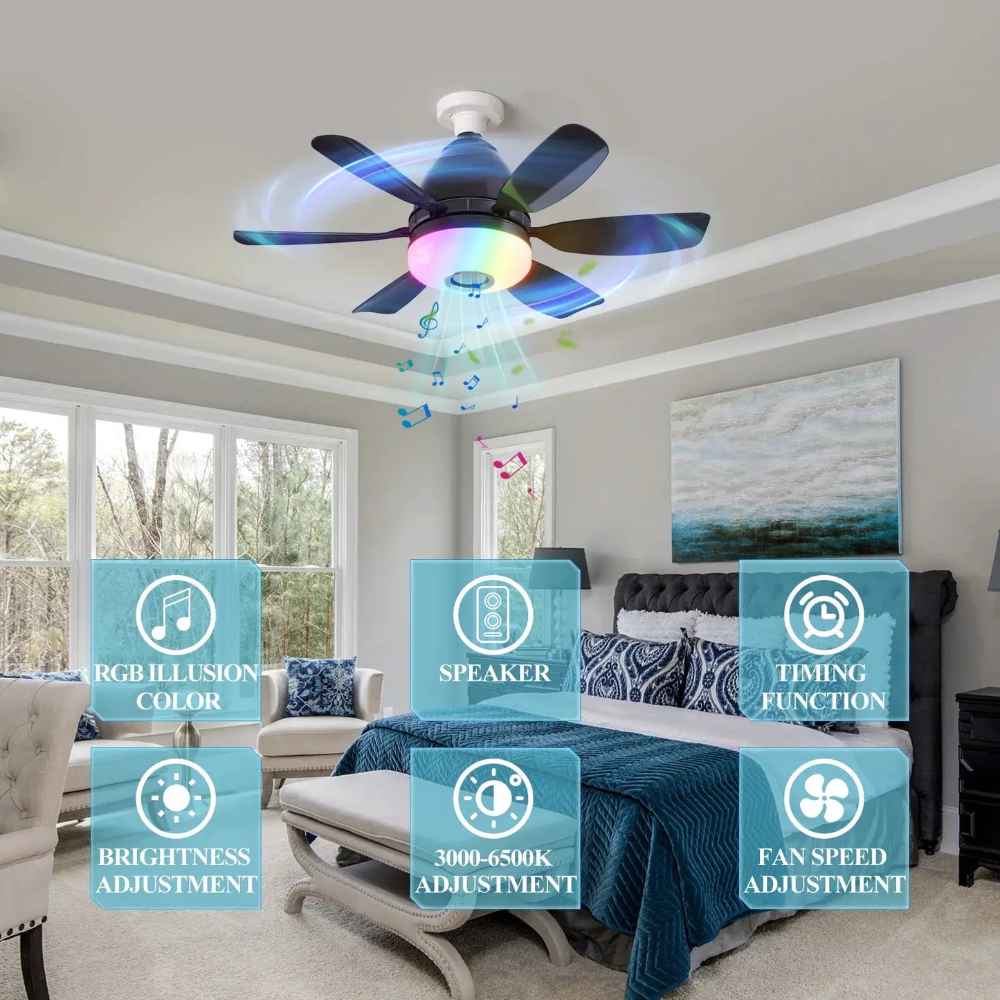 Ceiling Fan | E27 Base | RGB LED Light Bluetooth Speaker