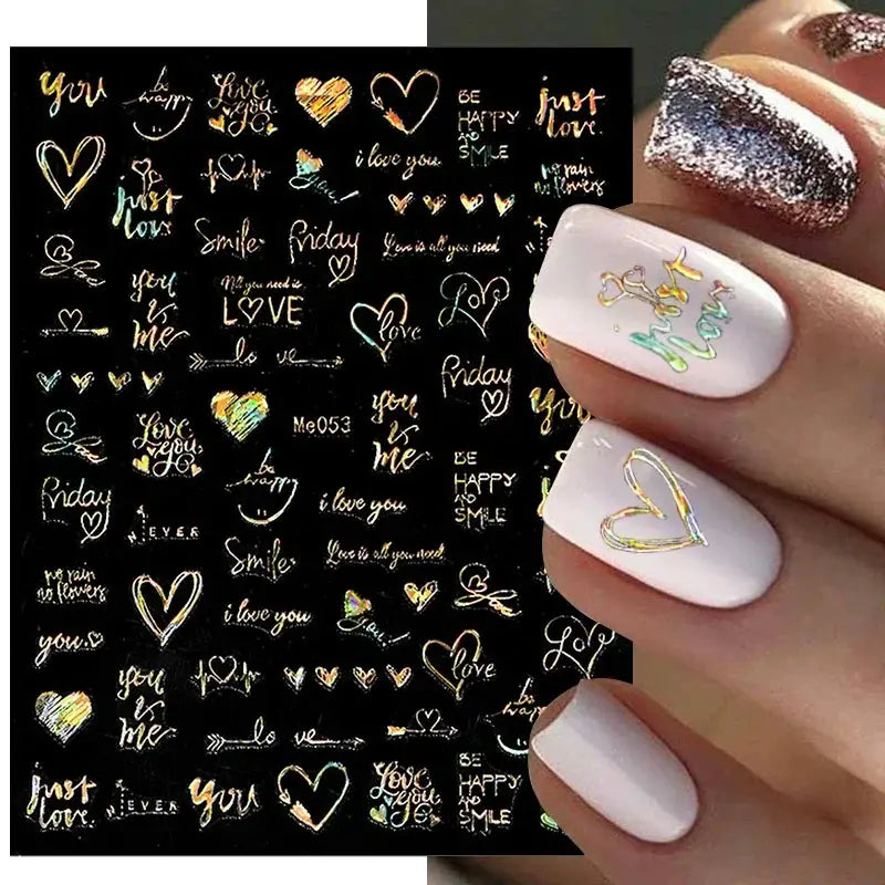 1PCS Laser Love Letter Nail Sticker Nail Art Decoration Flower Star supplies Decals Press On Nails Stickers Parts from PriceLows™