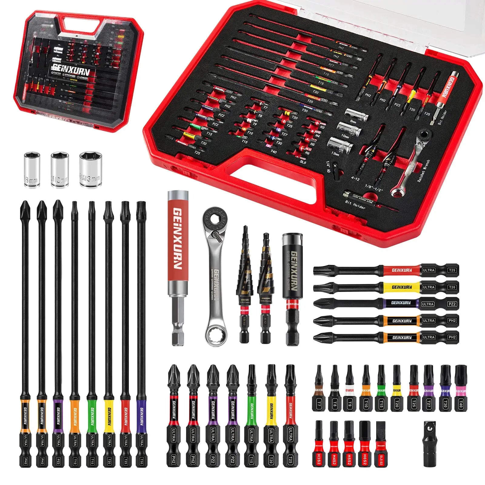 Geinxurn Tools Set Packaged with Screwdriver Bit,Mini Wrench,Socket Driver,Step Drill,Socket Adapter and Bit Holder for DIY from PriceLows™