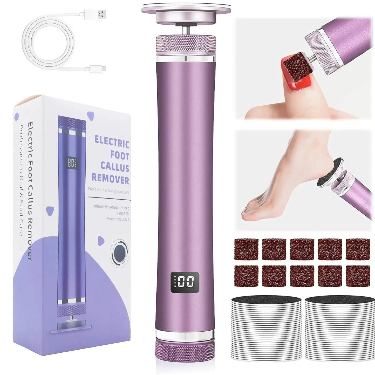 Electric Foot File - Callus Remover for Feet,Adjustable Speed Foot File with 60 Pcs Sandpaper Discs,Professional Pedicure Tool from PriceLows™