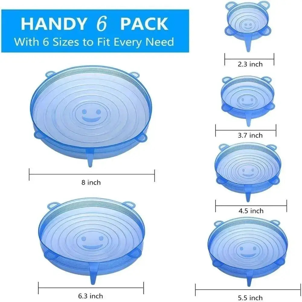 Square Silicone Lids | 6 Piece Set | Elastic Stretch | Multi Bowl Sizes