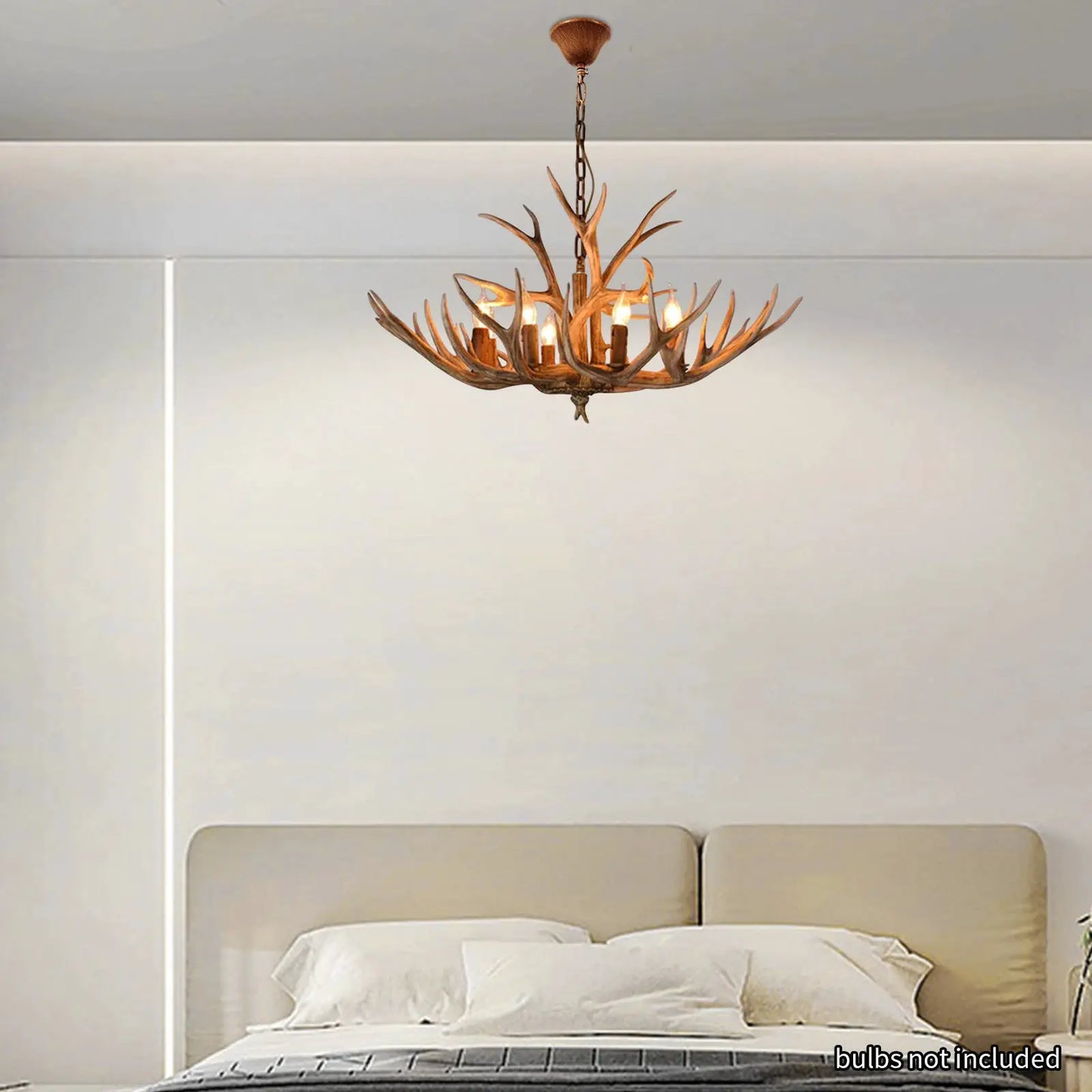 6-Light Antler Chandelier, Rustic Resin and Iron Ceiling Light with 3.28FT Chain, for Living Room Bedroom, E12 Bulb Base (Brown) from PriceLows™