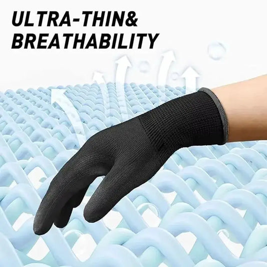 Black Nylon PU Coated Gloves Breathable Non Slip for Factory Machinery Gardening Woodworking Outdoor Safety Work Gloves from PriceLows™