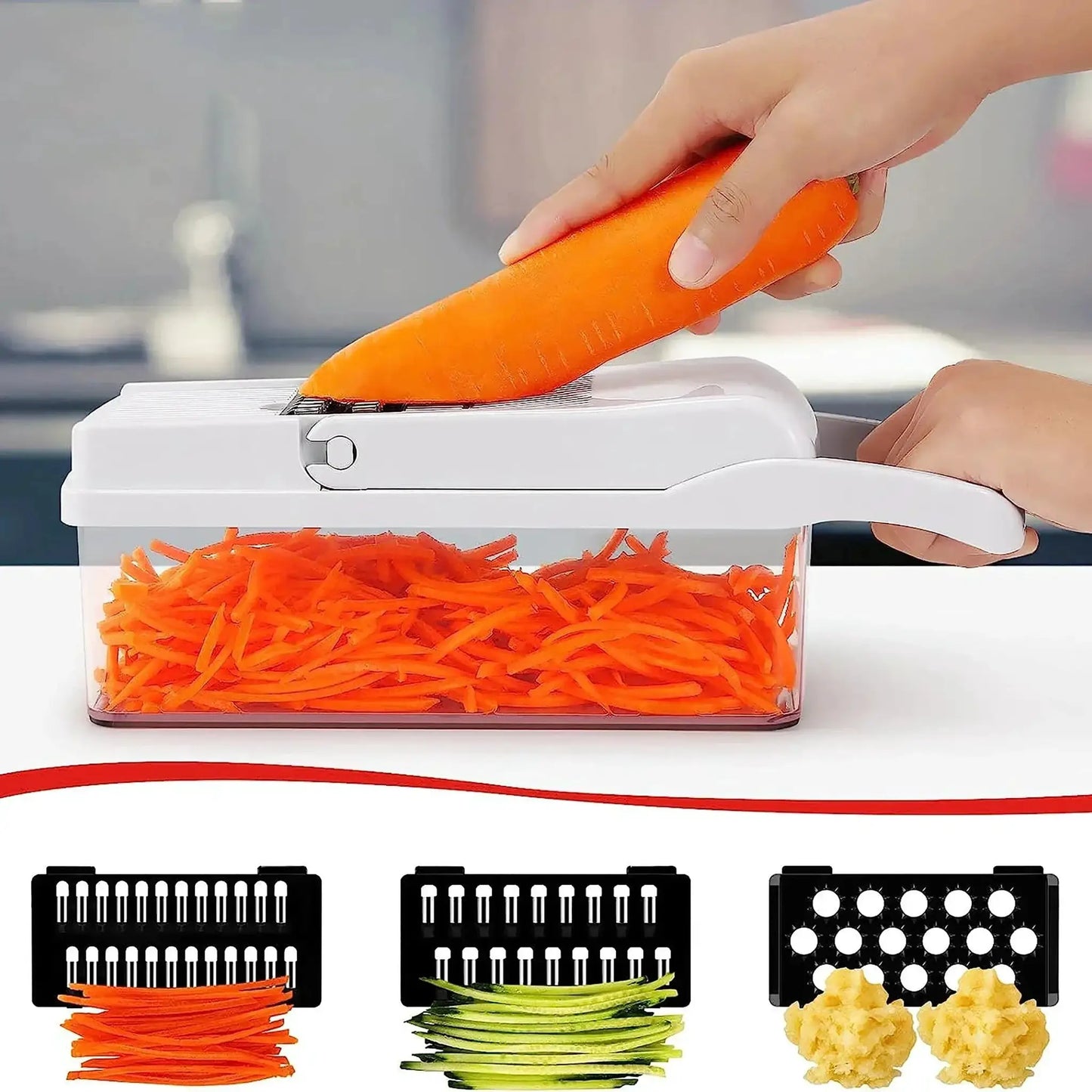 Vegetable Chopper | 15 Piece Set | Stainless Steel Blades | Detachable