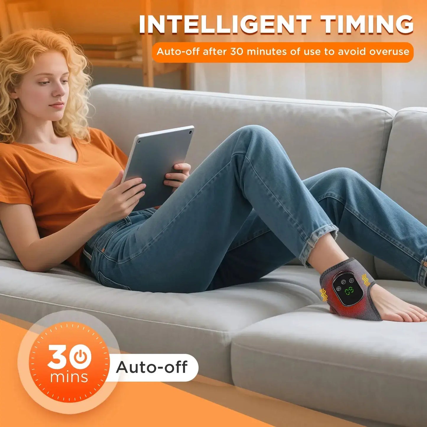 Cordless Heated Ankle Massager | 5 Heat Settings | 3 Vibration Modes