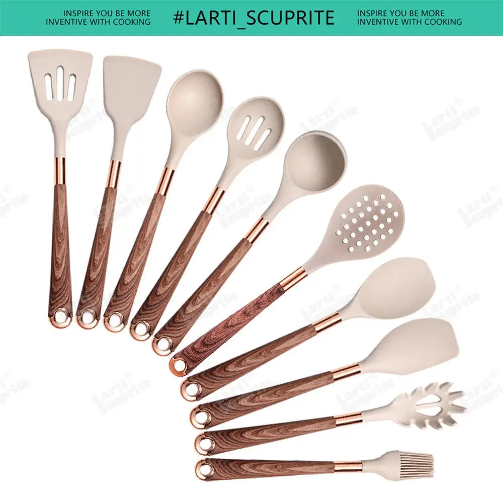 5-13pc Non-Stick Kitchen Silicone Utensil Set - Upgrade Your Kitchen with Gold-Plated Handles Cooking Tools Spatula Spoon Kit from PriceLows™