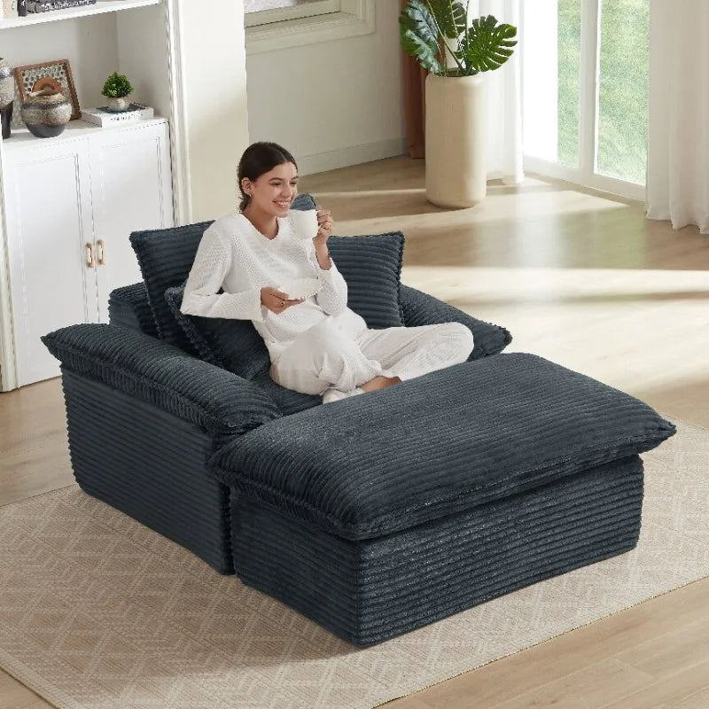 Sofa | 51.97 Inch | Modern Cushioned Single Seat With Footrest | Dark Gray