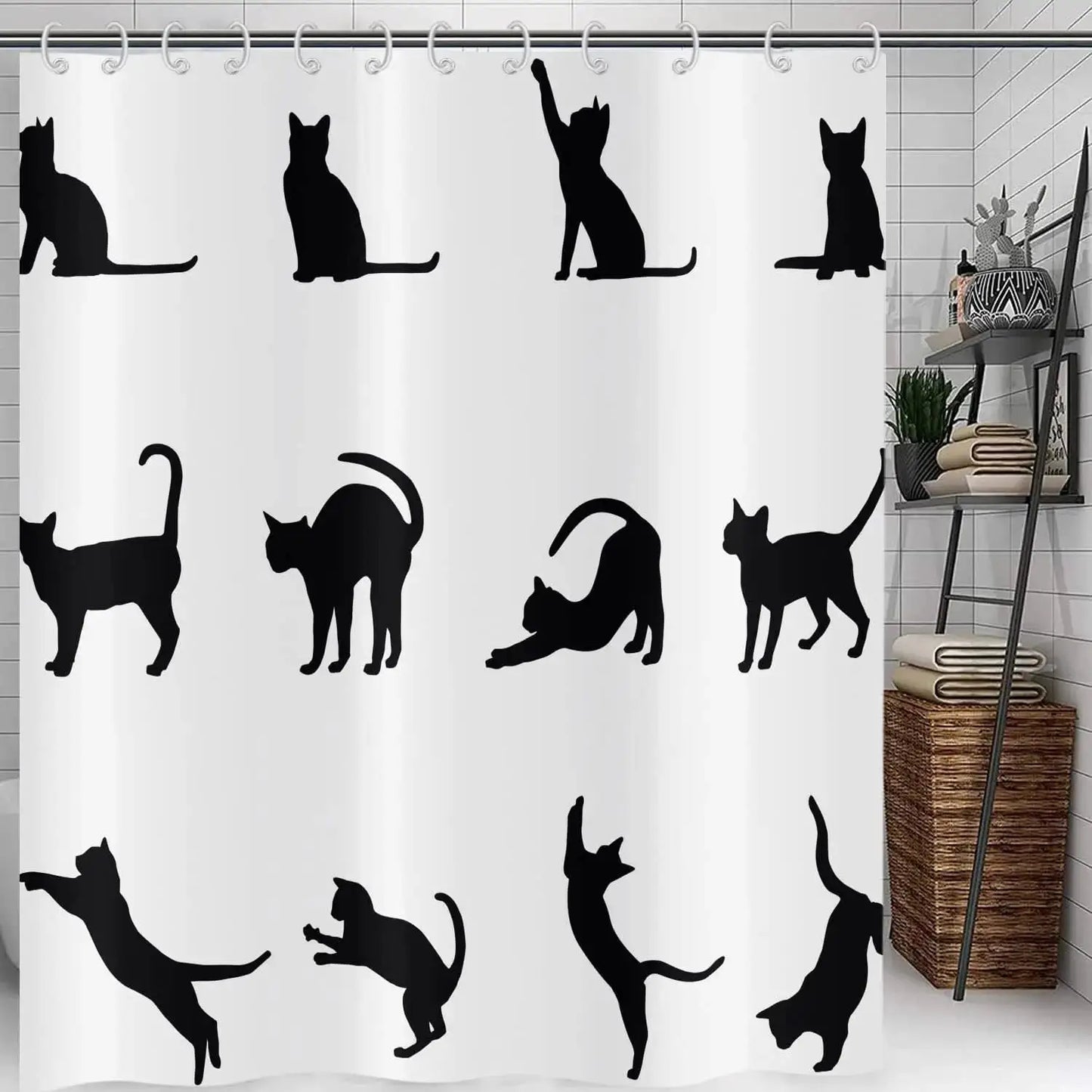 Cute Cat Blue Children Shower Curtain Waterproof Washable Polyester Material Bathroom Decorative Curtain with Hook from PriceLows™