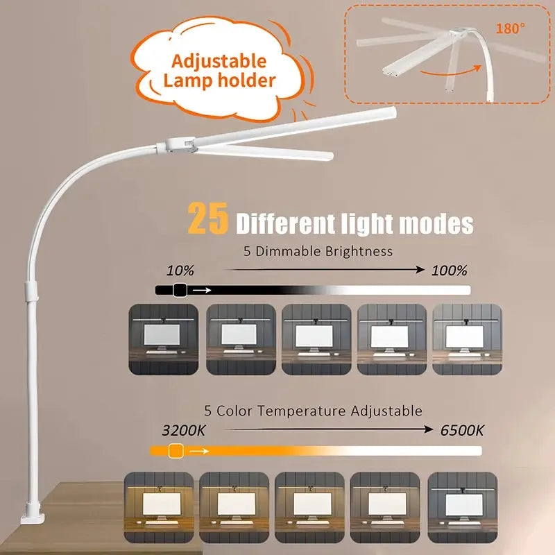 LAOPAO Double Head LED Desk Lamp EU/US Architect Desk Lamps Office 24W Brightest 5Color Modes and 5 Dimmable Eye Protection lamp from PriceLows™