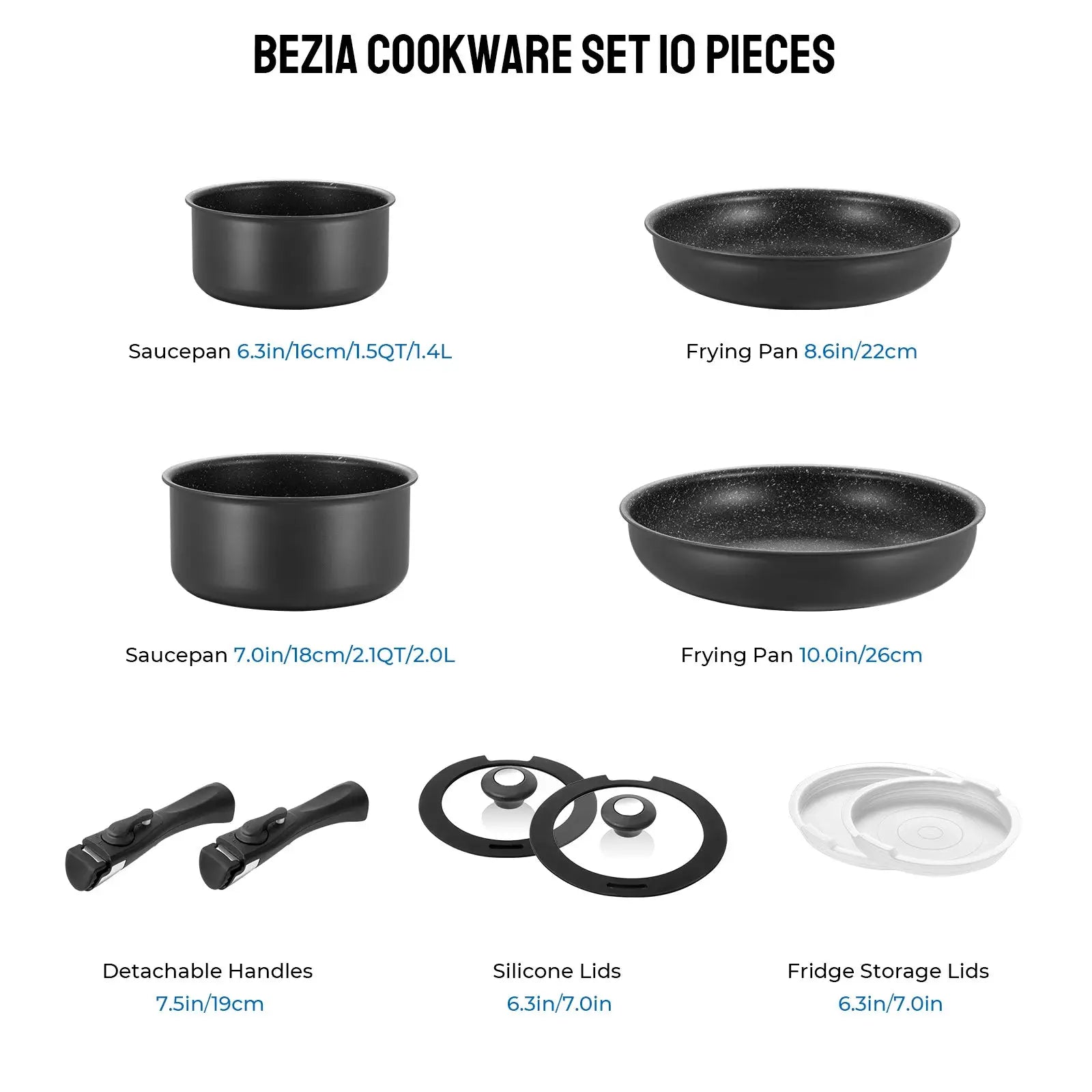 Induction Cookware Set 10 Pieces, Nonstick Pots and Pans Set with Removable Handles, for All Hobs, Stackable Design, Dishwasher/ from PriceLows™