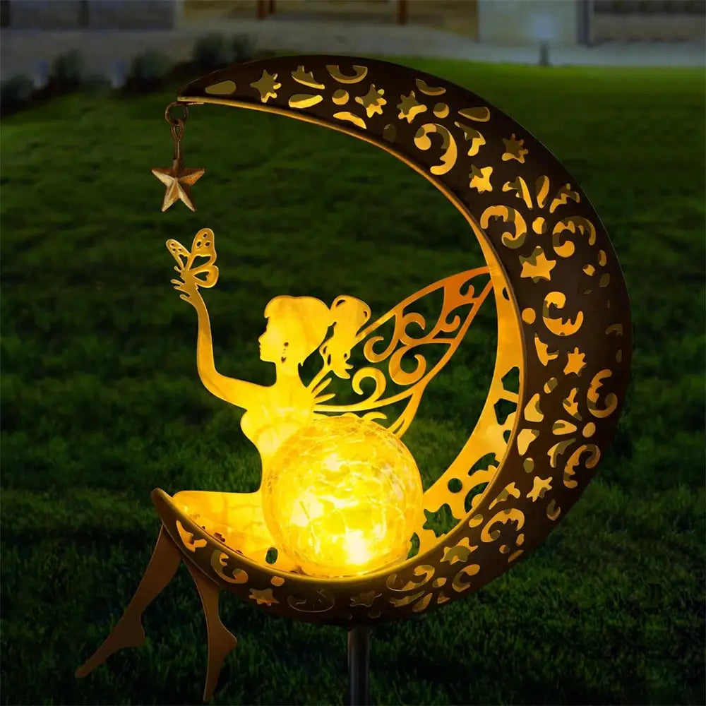 Solar Garden Statues Outdoor Decor Fairy Moon Figurine Light Stake Ornament for Patio, Lawn, Yard, Pathway gift for Mom Grandma from PriceLows™