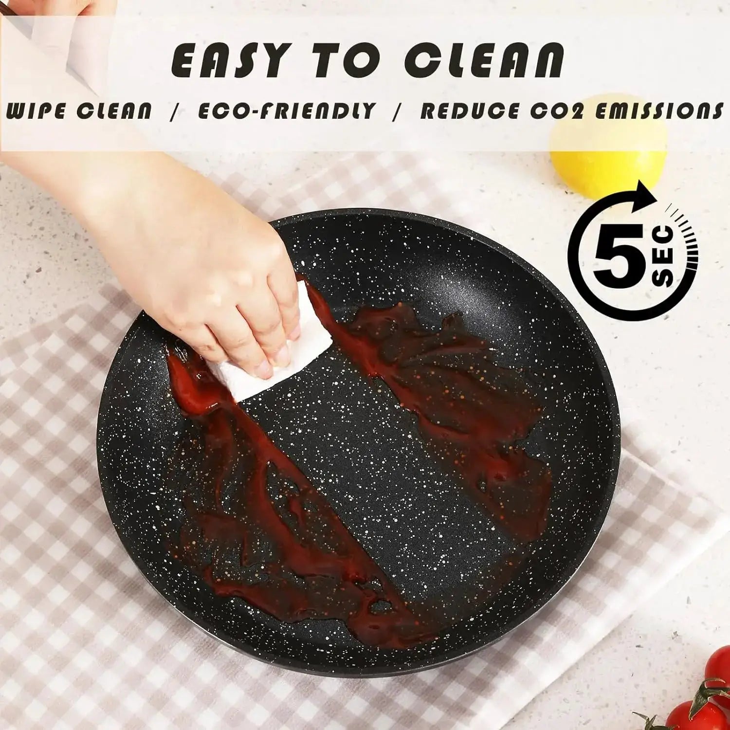 Non Stick Pots and Pans Set, Ceramic Cookware with Granite Pattern, Induction Compatible, PTFE/PFOA/PFOS-Free, Black from PriceLows™