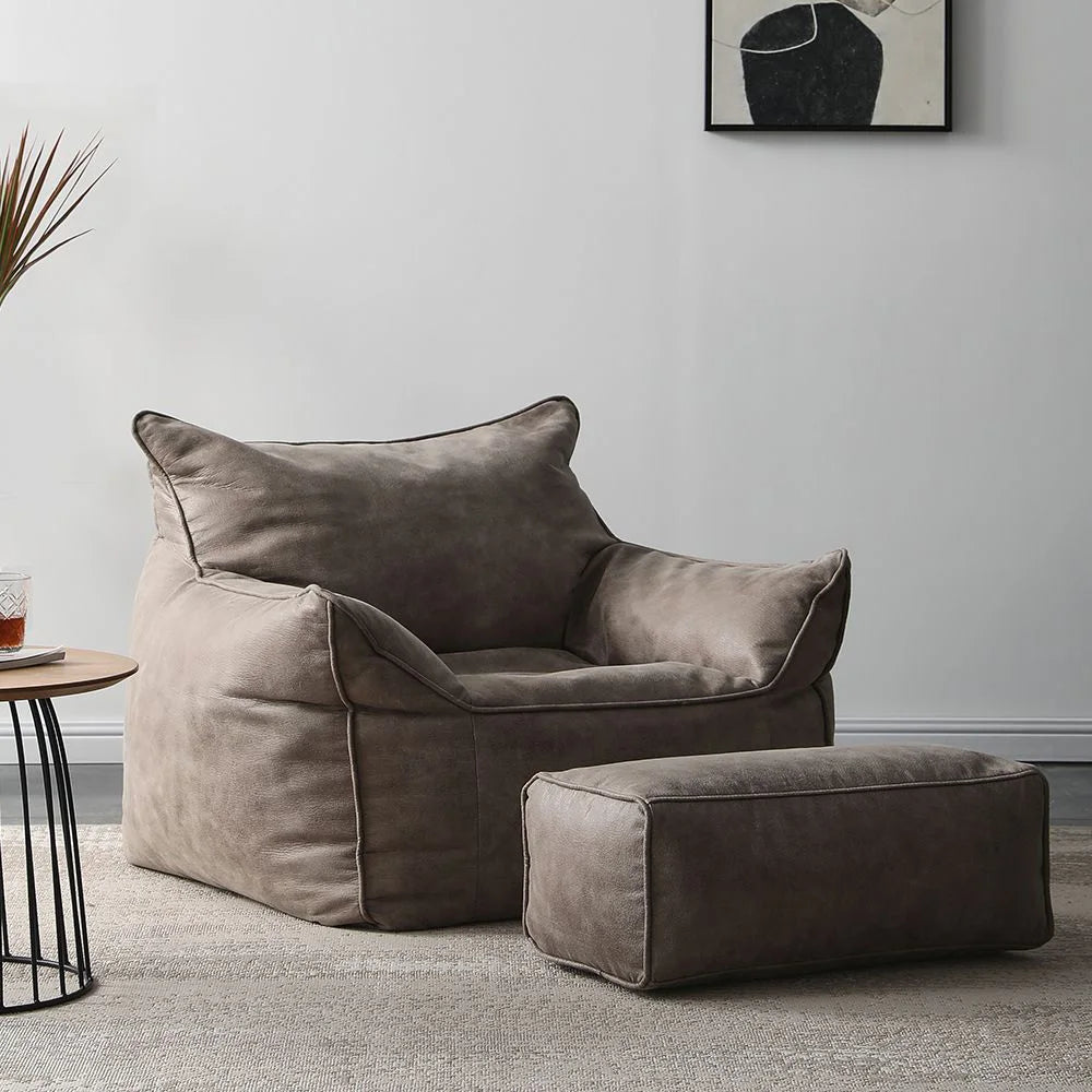 Bean Bag Sofa | Synthetic Leather | Footrest Included | Single
