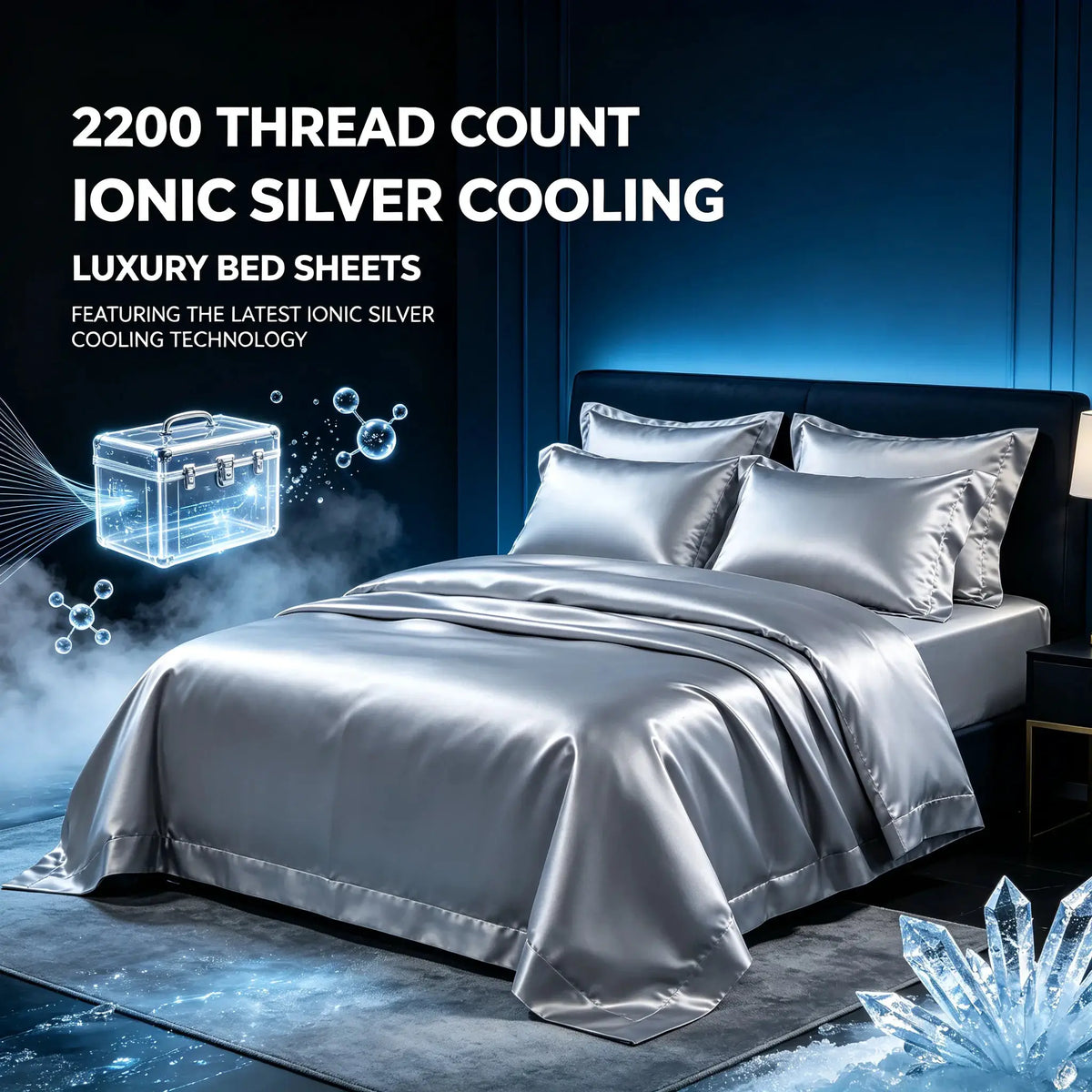 Bed Sheet Set | Pure Bamboo Fiber | Cooling Satin | Silver Grey