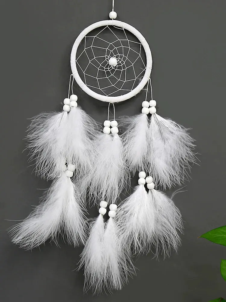 White Dream Catcher Wind Chime Creative Hand-woven Feather Car Pendant Bedroom Garden Outdoor Hanging Ornaments Home Decoration from PriceLows™