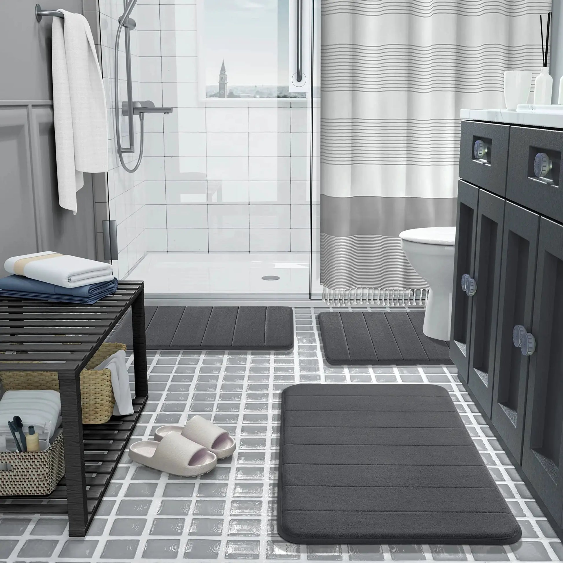 1/2/3pc Set Memory Foam Bath Mat Bathroom Anti-skid Carpet Quick Water Absorption Machine Washable Soft Comfortable Floor Rug from PriceLows™