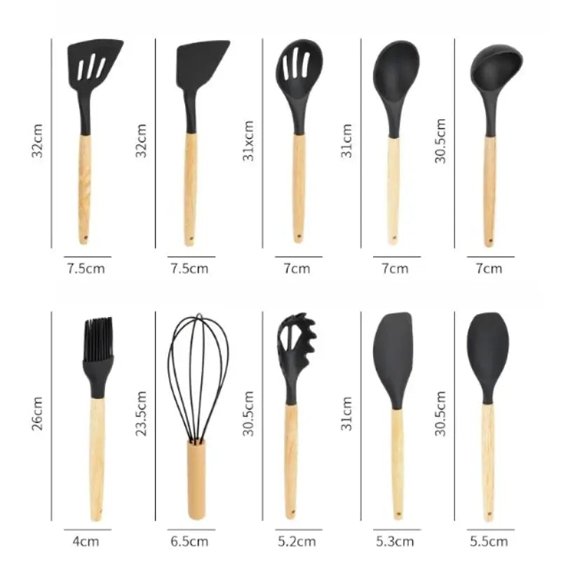 12-Piece Set Spatula Scraper Non-stick Kitchen Utensils Set Mini Version Silicone Kitchen Utensils Wooden Handle Silicone from PriceLows™